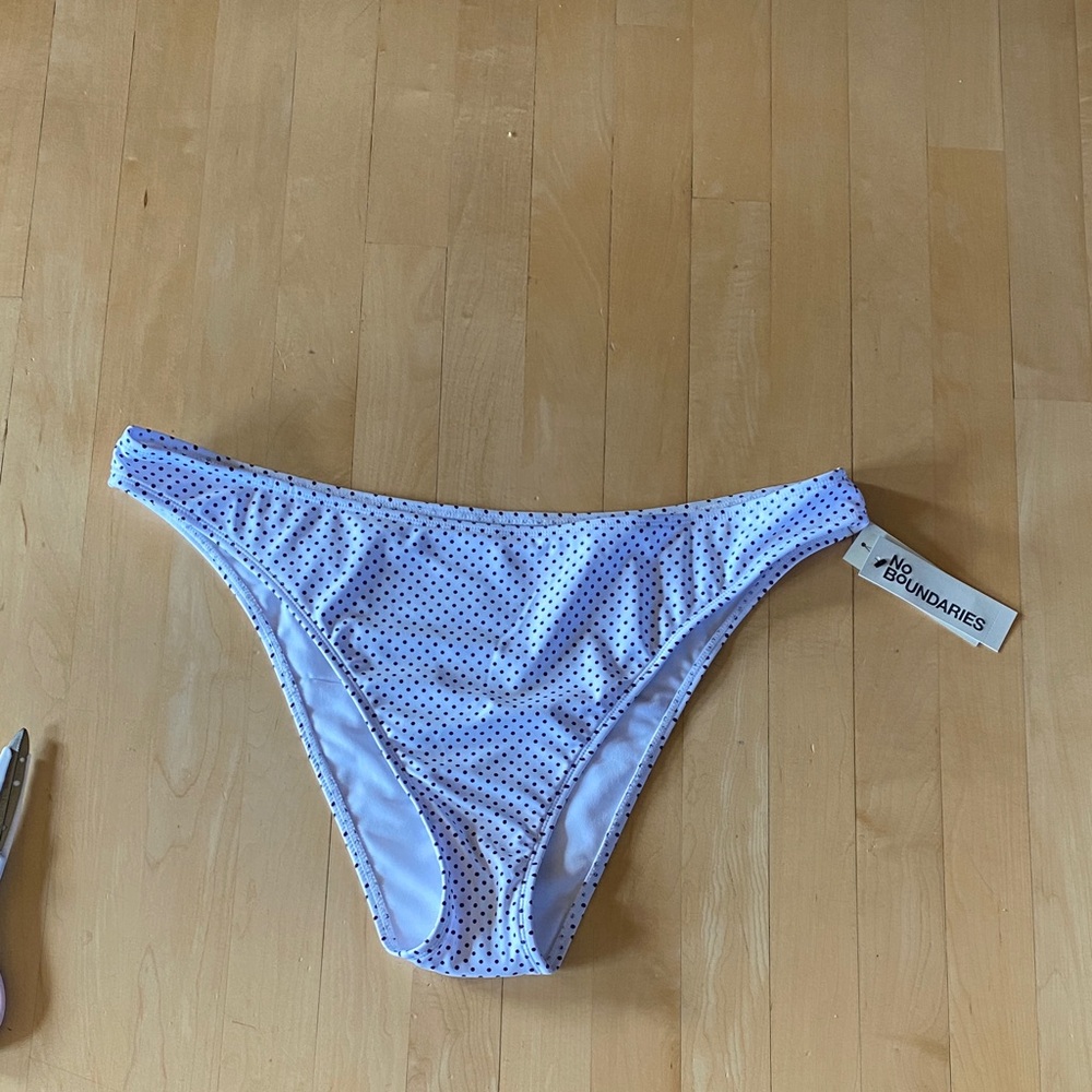 No Boundaries White Polka Dot Bikini Bottom